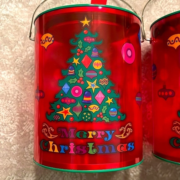 Brand New Set of 2 Christmas Tree Paint Can Cookie Holder Gift Set See Thru Red - Picture 5 of 12